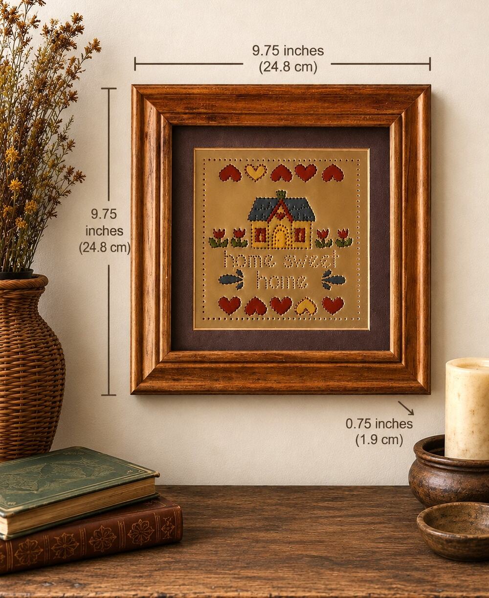 Vintage K.B. & Company Tin Punch Home Sweet Home Folk Art Framed 471/5000